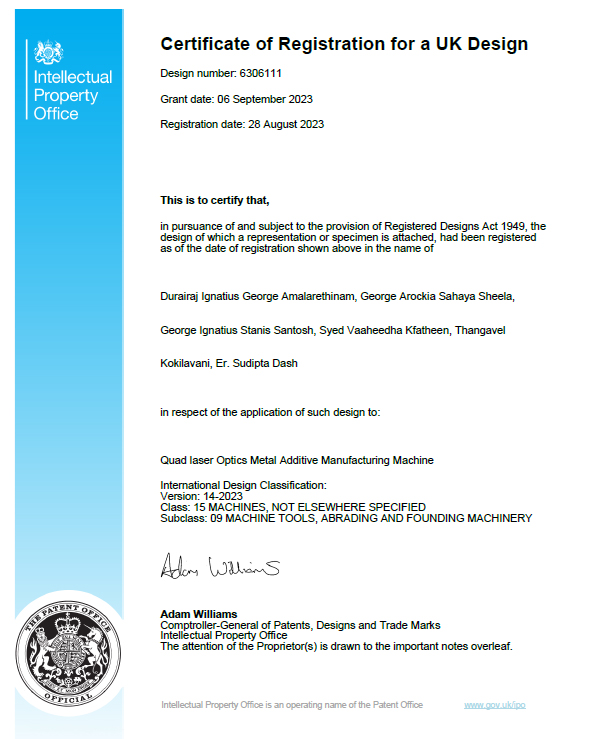 Patent Certificate - Dr. D.I. George Amalarethinam